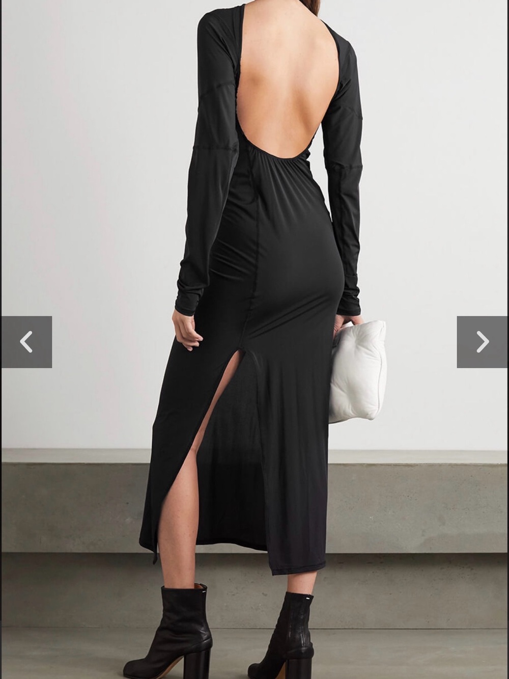 Open-Back Long Sleeve Black Midi Dress